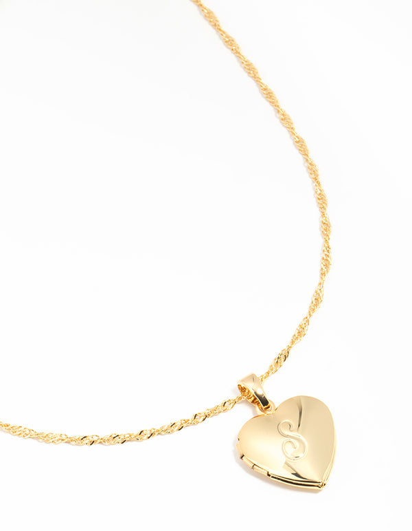 Gold Plated S Heart Locket Necklace