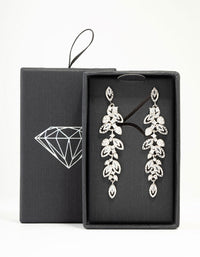 Silver Cubic Zirconia Cluster Leaf Drop Earrings - link has visual effect only
