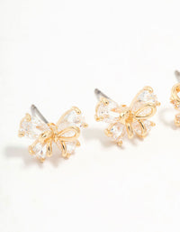 Gold Cubic Zirconia Bow Stud Earrings 2-Pack - link has visual effect only