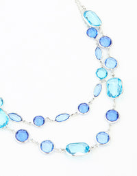 Blue Rectangle Diamante Stone Silver Layered Necklace - link has visual effect only