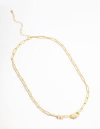 Gold Plated Oval Rondell Link Necklace - link has visual effect only