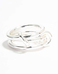 Silver Plated Stacked Ring With Connected Links - link has visual effect only
