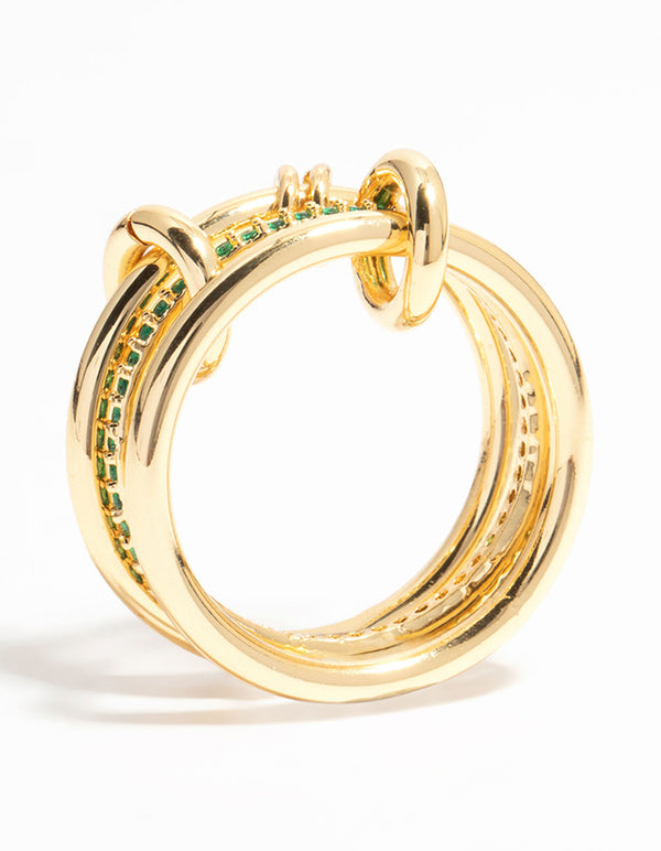 Gold Plated Connected Links & Green Diamante Ring
