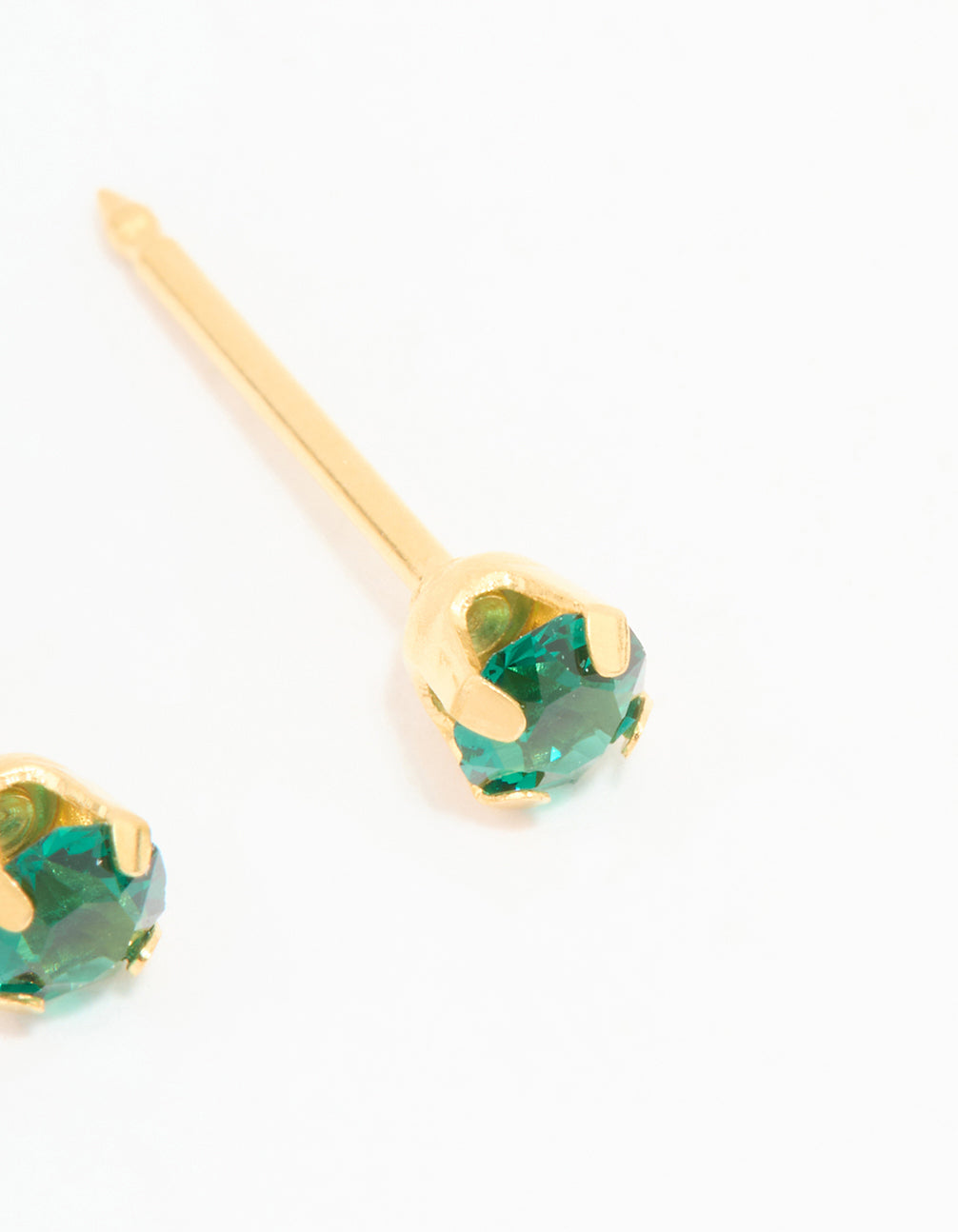 24K Gold Plated Surgical Stainless Steel 3MM Emerald Cubic Zirconia Piercing Stud