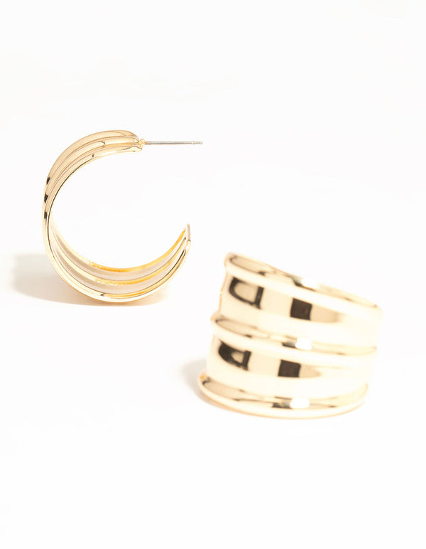 Gold Ribbed Large Hoop Earrings