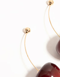 Red Cherry Thread Through Gold Drop Earrings - link has visual effect only