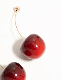 Red Cherry Thread Through Gold Drop Earrings - link has visual effect only