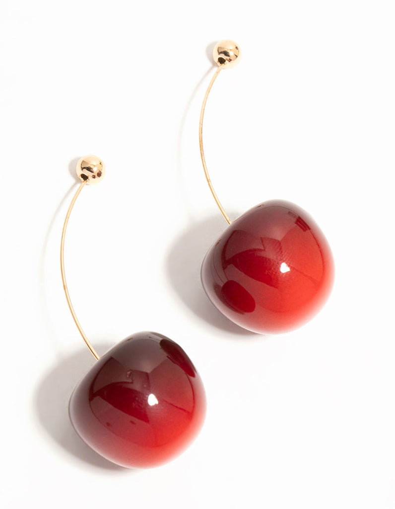Red Cherry Thread Through Gold Drop Earrings - Lovisa
