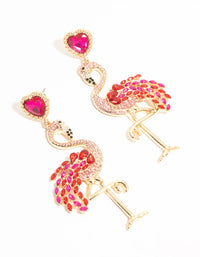 Gold Pink Diamante Flamingo Drop Earrings - link has visual effect only