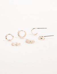Rose Gold Mixed Diamante Huggie & Hoop Earrings 3-Pack - link has visual effect only
