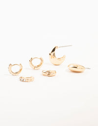 Gold Classic Plain & Diamante Hoop Earrings 3-Pack - link has visual effect only