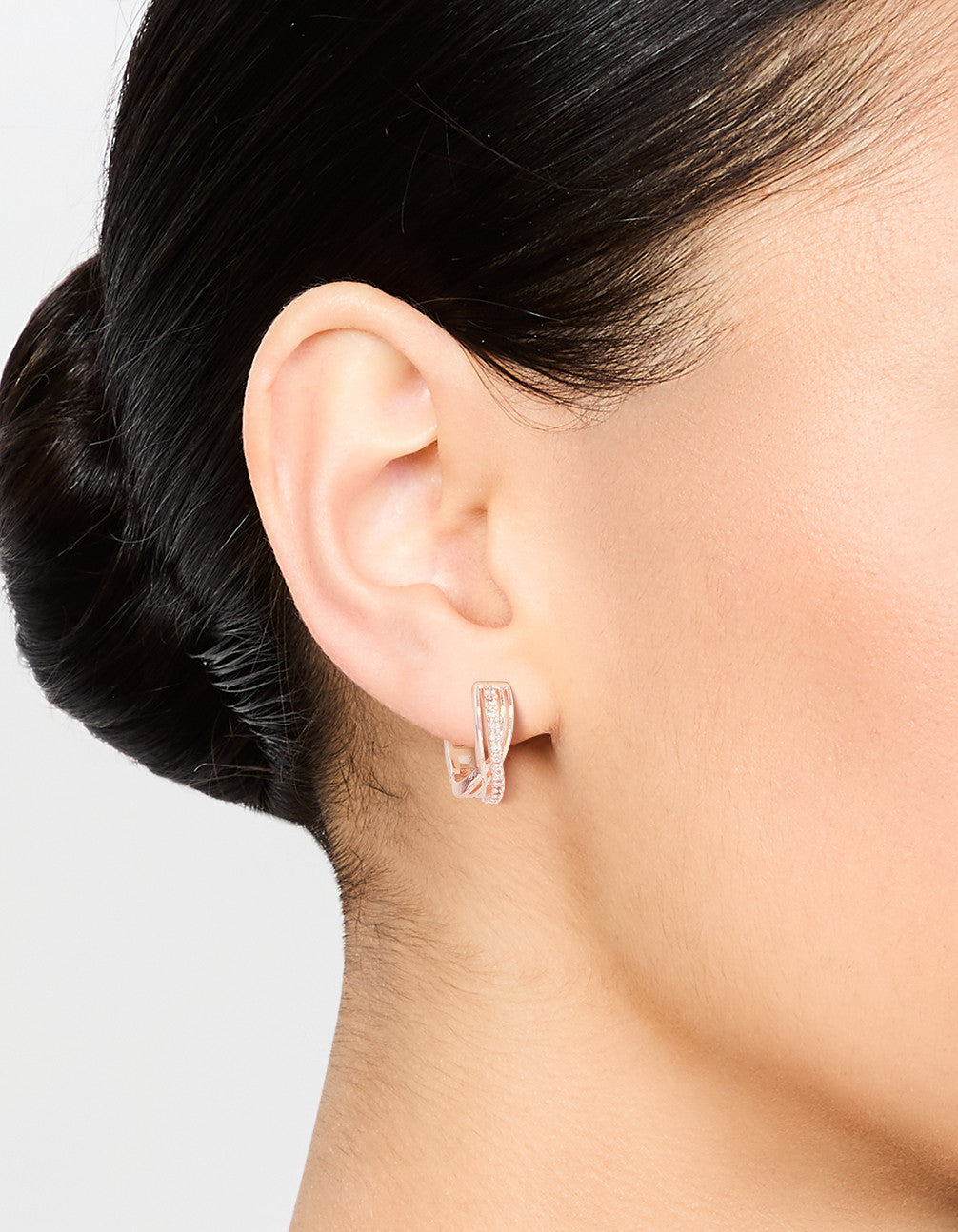 Rose Gold Mini Cubic Zirconia Twist Huggie Earrings