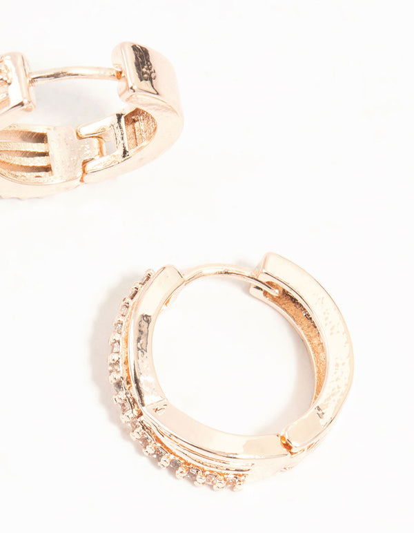 Rose Gold Mini Cubic Zirconia Twist Huggie Earrings