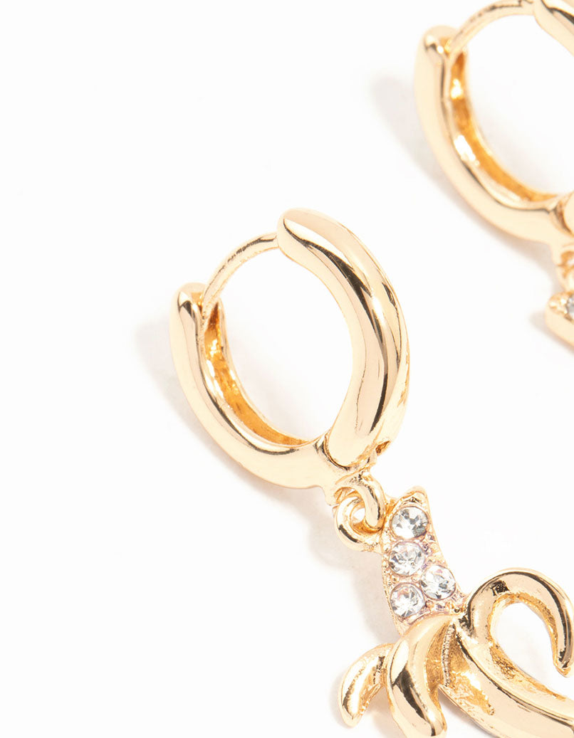 Gold Diamante Banana Drop Huggie Earrings