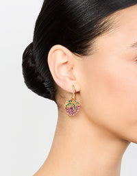 Gold Cubic Zirconia Strawberry Drop Huggie Earrings - link has visual effect only