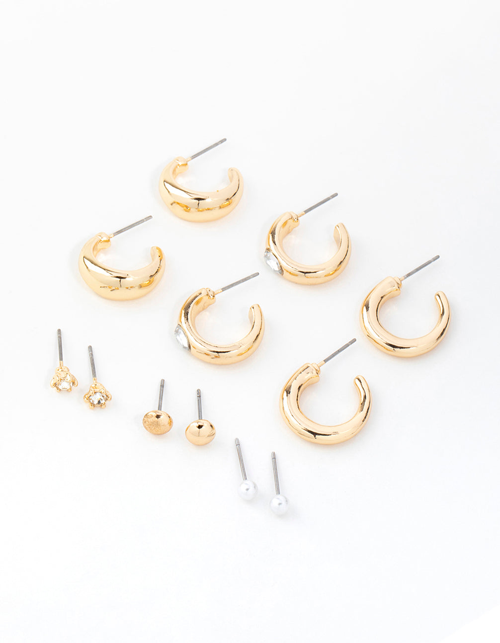 Gold Diamante Accent Hoop & Stud Earrings 6-Pack