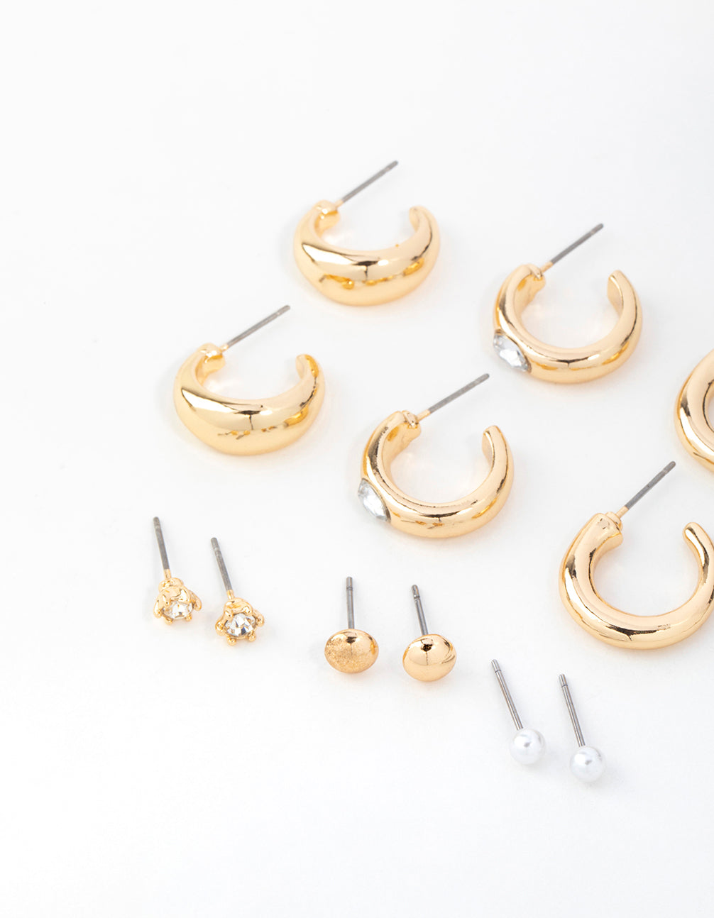 Gold Diamante Accent Hoop & Stud Earrings 6-Pack