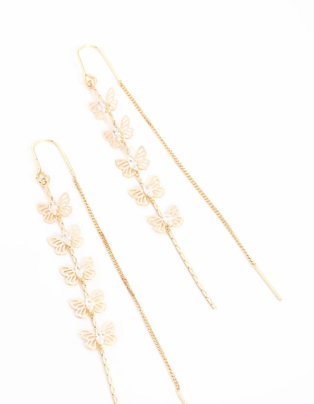 Gold Cubic Zirconia Butterfly Threader Earrings