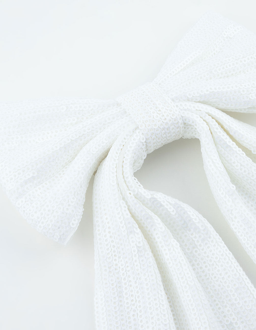White Sequin Fabric Medium Bow Clip