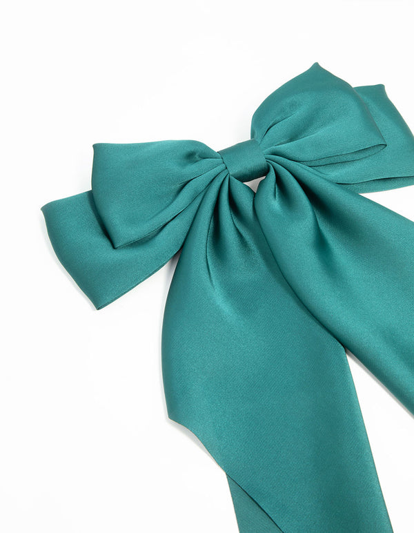 Green Satin Fabric Bow Drop Clip