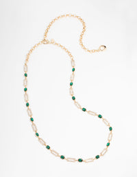 Gold Mixed Rectangle Green Stone Belt - link has visual effect only