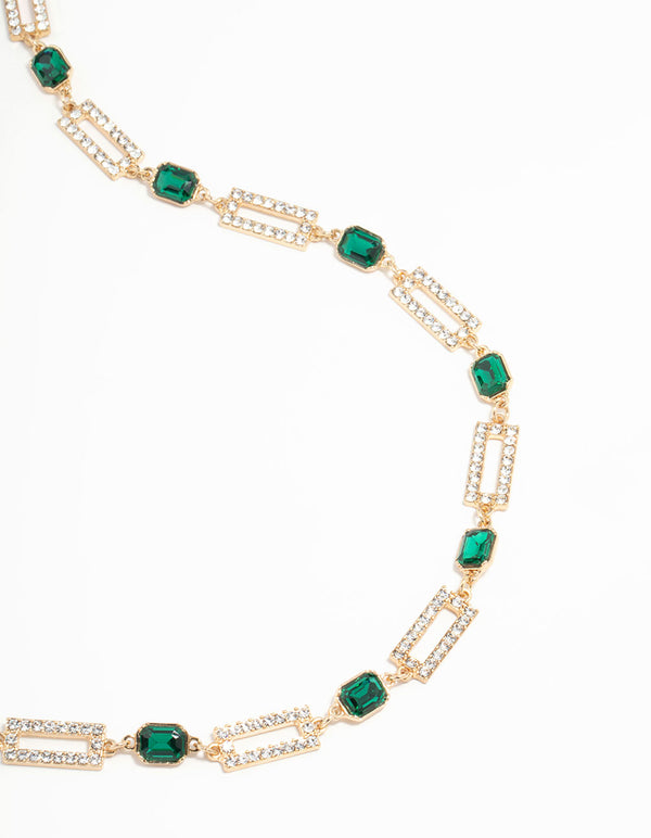 Gold Mixed Rectangle Green Stone Belt