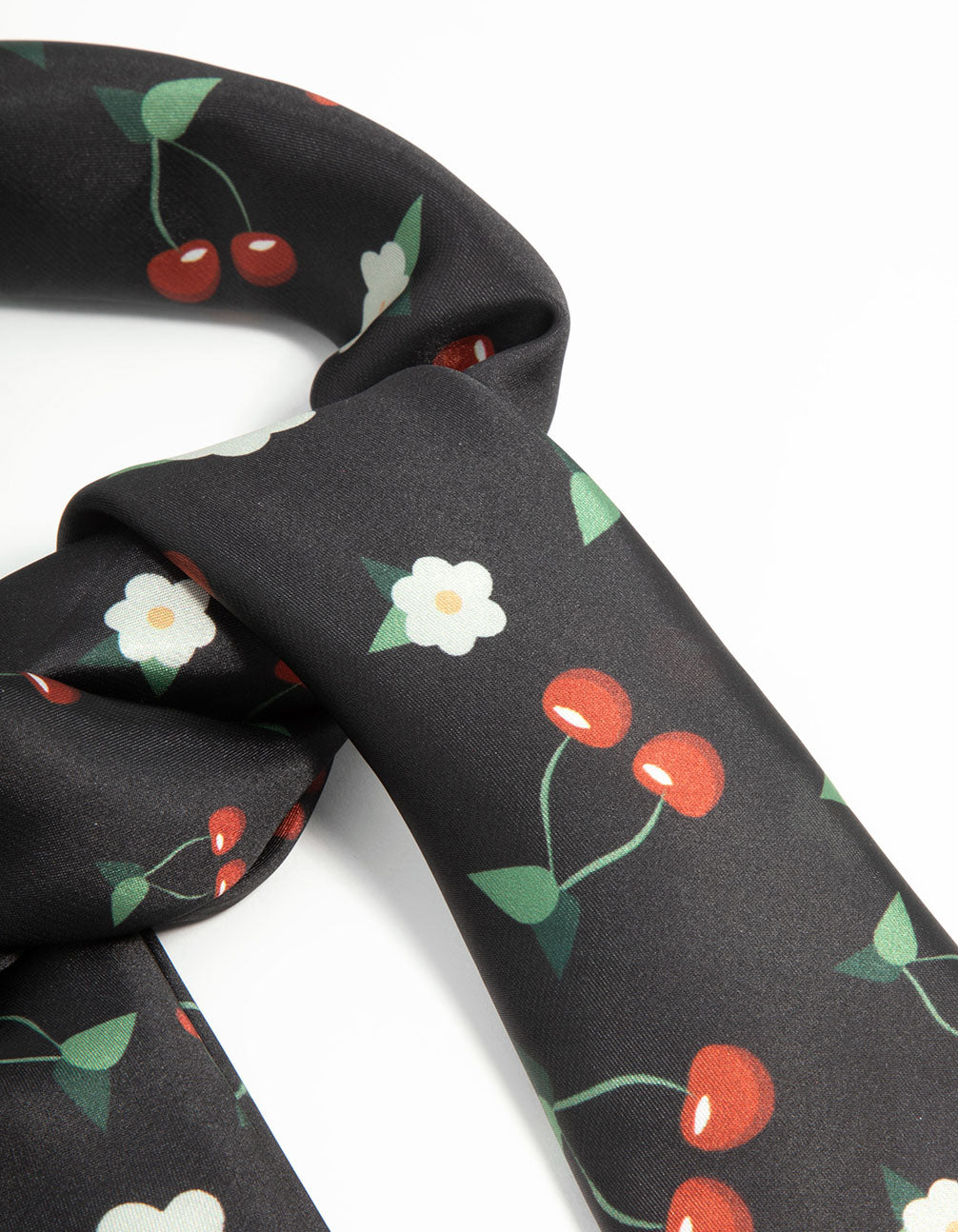 Red & Black Fabric Floral Cherry Scarf