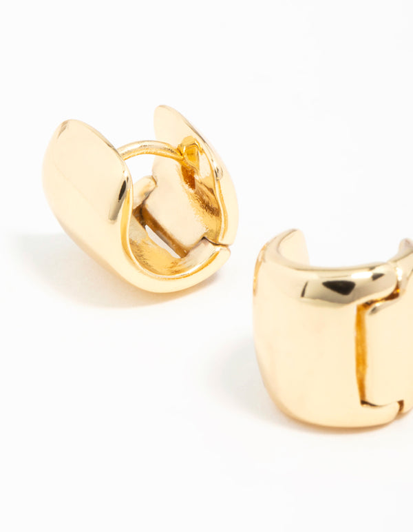 Gold Plated Wide Mini Huggie Earrings