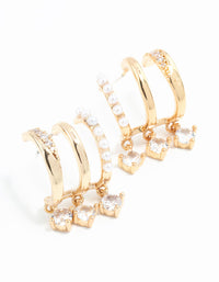 Gold Plated Cubic Zirconia & Pearl Illusion Hoop Earrings - link has visual effect only