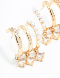 Gold Plated Cubic Zirconia & Pearl Illusion Hoop Earrings - link has visual effect only