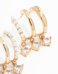 Gold Plated Cubic Zirconia & Pearl Illusion Hoop Earrings - link has visual effect only