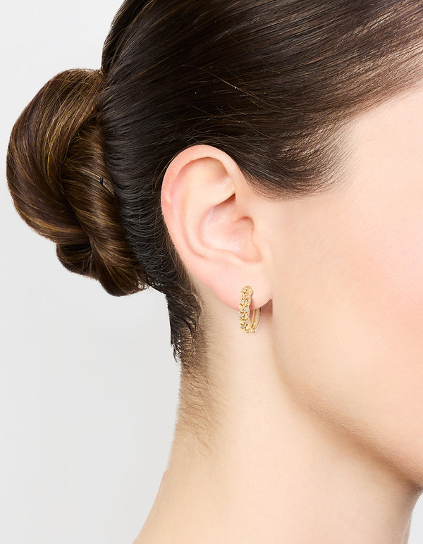 Gold Cubic Zirconia Leaf Huggie Earrings