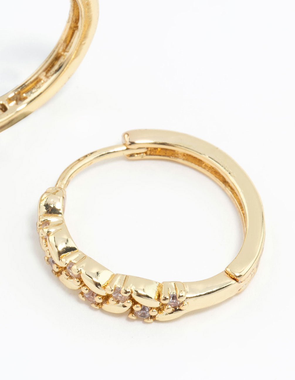 Gold Cubic Zirconia Leaf Huggie Earrings