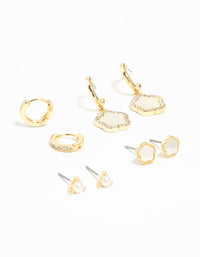Gold Plated Flower Stud & Hoop Earrings 4-Pack - link has visual effect only