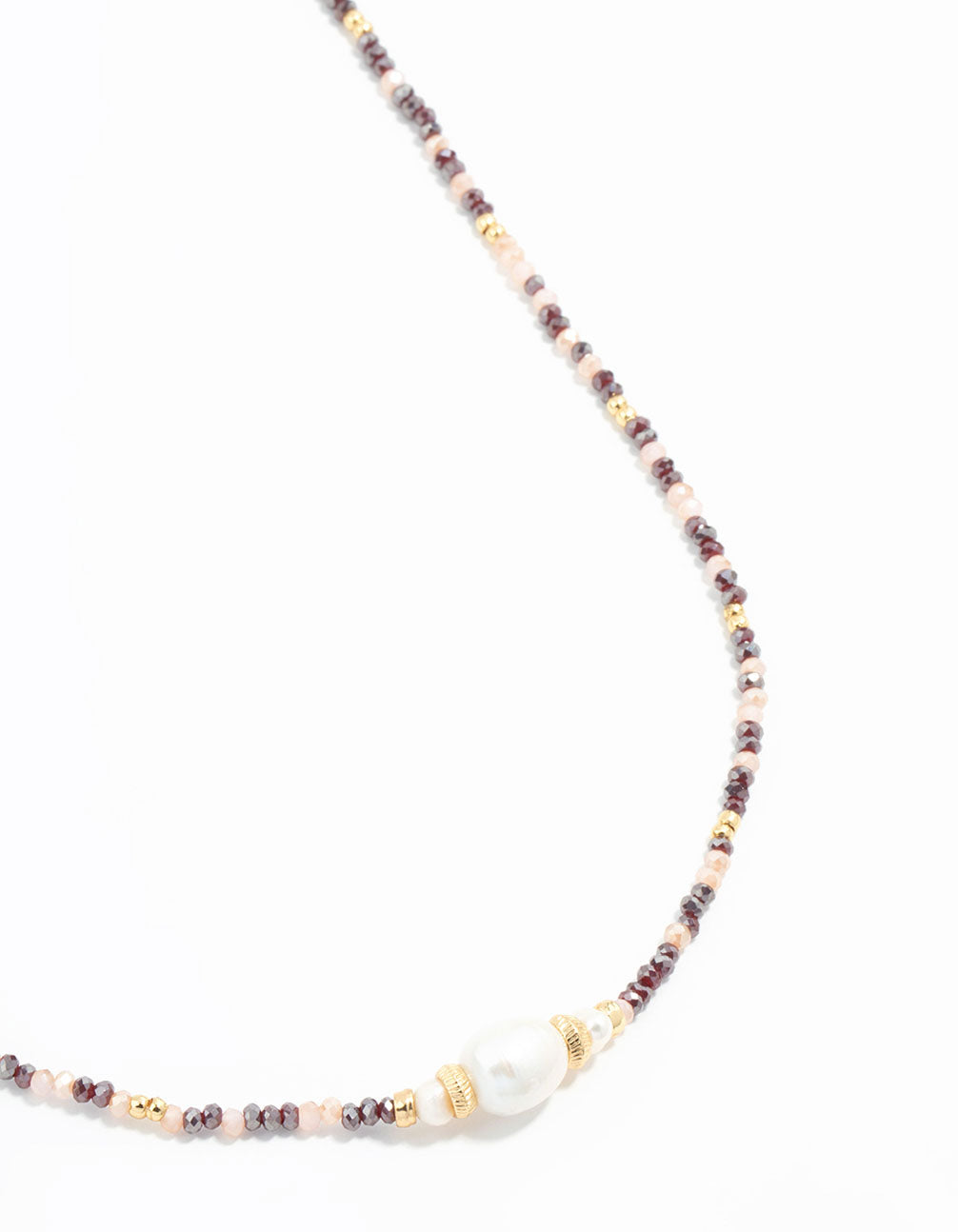 Gold Freshwater Pearl & Mini Purple Bead Necklace