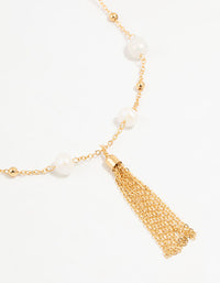 Gold Plated Pearl & Tassel Necklace - link has visual effect only