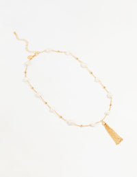 Gold Plated Pearl & Tassel Necklace - link has visual effect only