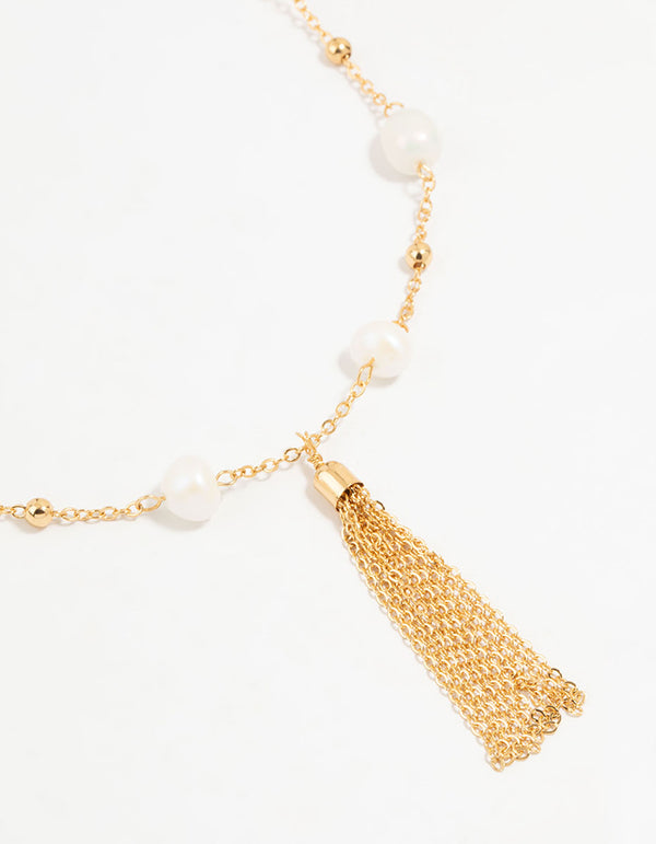 Gold Plated Pearl & Tassel Necklace