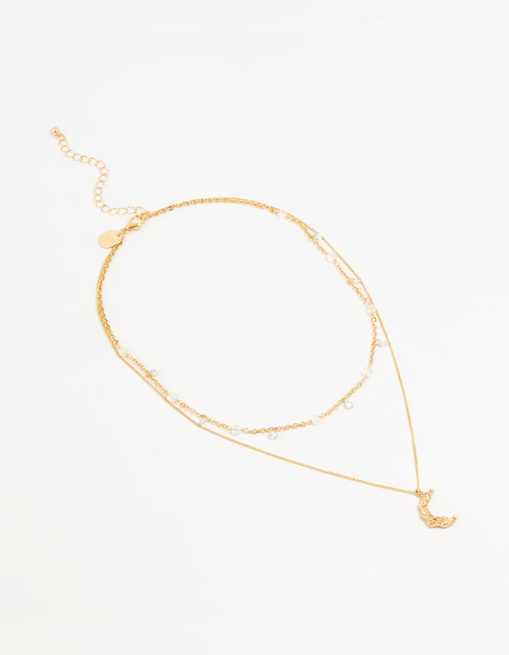 Gold Plated Cubic Zirconia Textured Moon Layered Necklace
