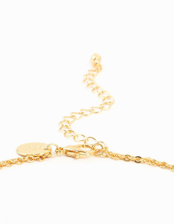 Gold Plated Cubic Zirconia Textured Moon Layered Necklace