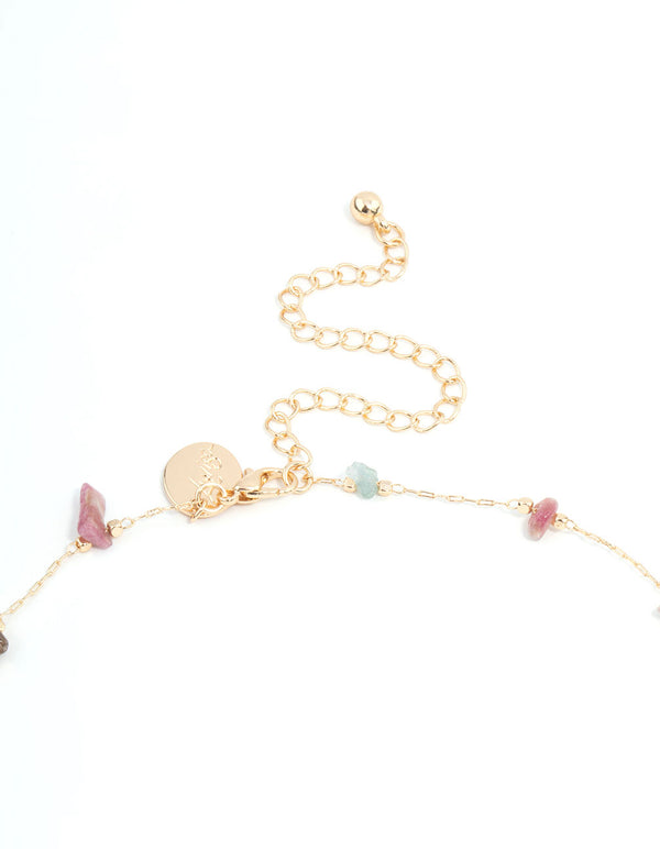 Gold Semiprecious Chip Chain Y-Necklace