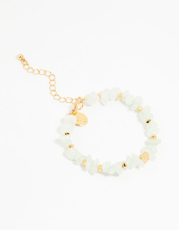 Gold Plated Heart & Semiprecious Chip Bracelet