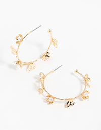 Gold Flower Butterfly Hoop Earrings - link has visual effect only