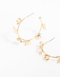 Gold Flower Butterfly Hoop Earrings - link has visual effect only
