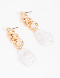 Gold Chain & Pearl Drop Earrings - link has visual effect only