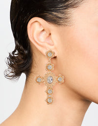 Gold Stone Flower Cross Drop Earrings - link has visual effect only