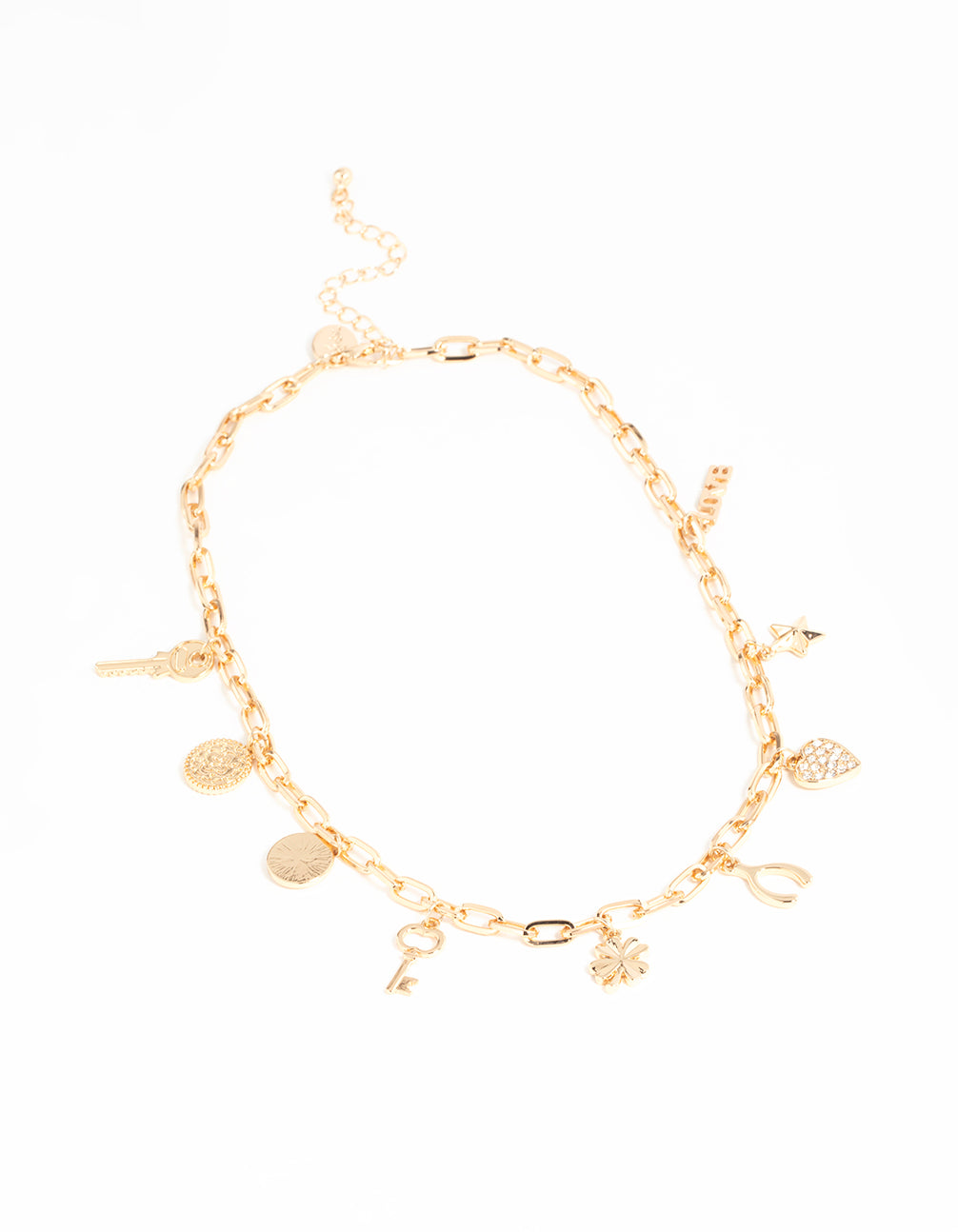 Gold Four Leaf Clover & Horseshoe Charm Necklace