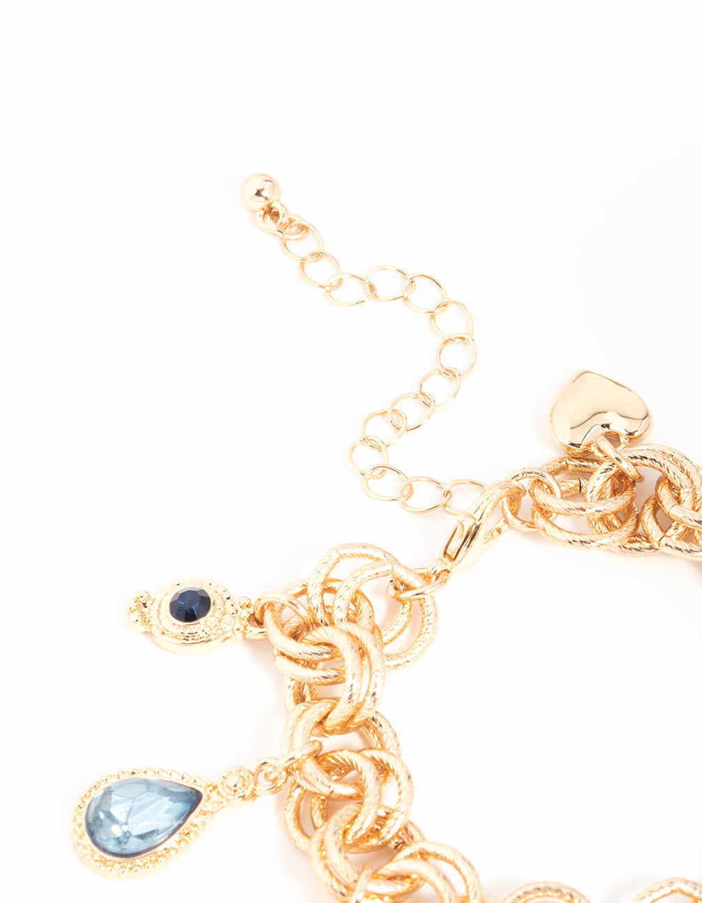 Gold Diamante & Heart Charm Bracelet