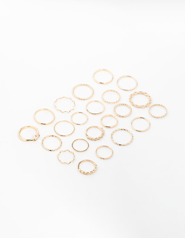 Gold Twisted & Diamante Rings 22-Pack