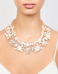Gold Statement Diamante & Pearl Necklace - link has visual effect only